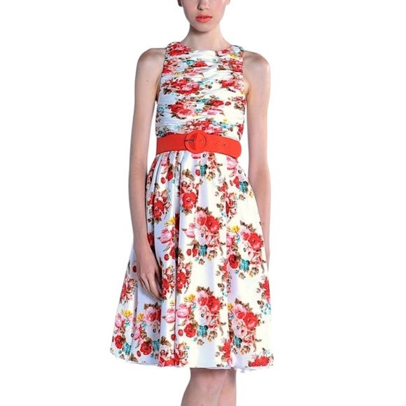 ALICE + OLIVIA Amberly Sleeveless Floral Keyhole Back Belted Fit & Flare Dress - Picture 1 of 13